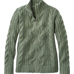 L.L. Bean Sage Cable Knit Zip Up Sweater Jacket
